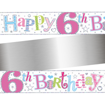 Age 6 Happy Birthday PInk Holographic Foil Banner 9ft