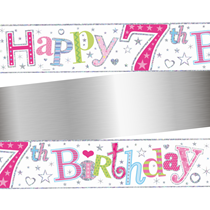 Age 7 Happy Birthday PInk Holographic Foil Banner 9ft
