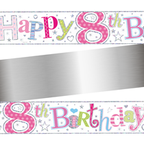 Age 8 Happy Birthday PInk Holographic Foil Banner 9ft