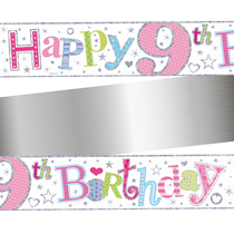 Age 9 Happy Birthday PInk Holographic Foil Banner 9ft