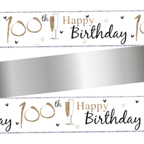 Happy 100th Birthday Gold and Black Holographic Foil Banner 9ft