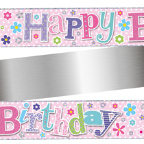 Happy Birthday Pink Holographic Foil Banner 9ft