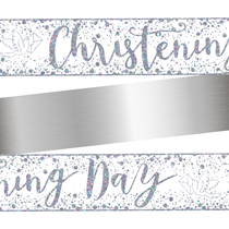Christening Silver Holographic Foil Banner 9ft