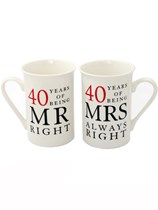 Mr Right & Mrs Always Right 40th Ruby Anniversary Mugs