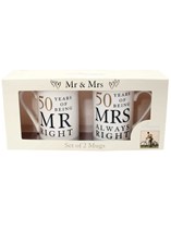 Mr Right & Mrs Always Right 50th Golden Anniversary Mugs
