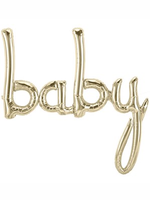 Baby Script 27" Foil Balloon - White Gold