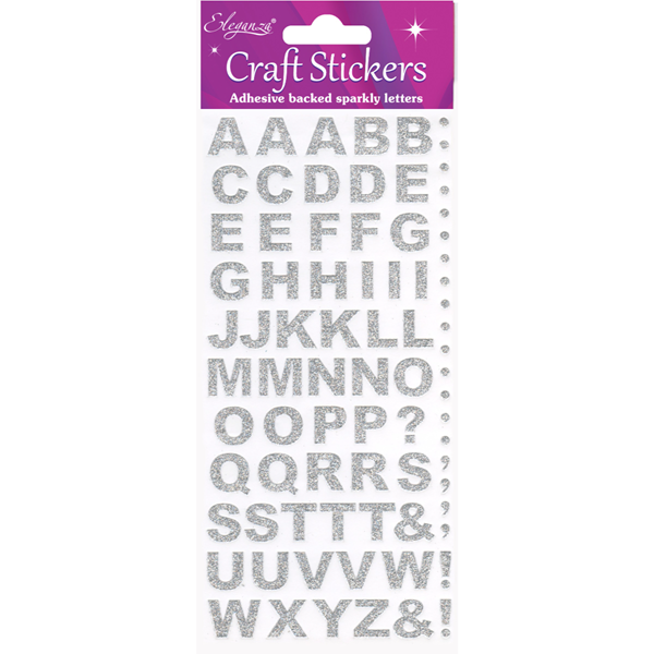 Eleganza Silver Bold Letters Craft Stickers