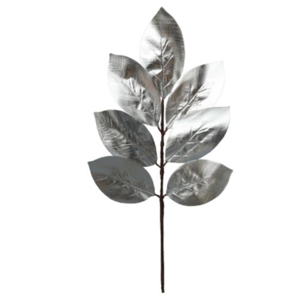 NEW Silver Glossy Magnolia Leaf Spray 55cm