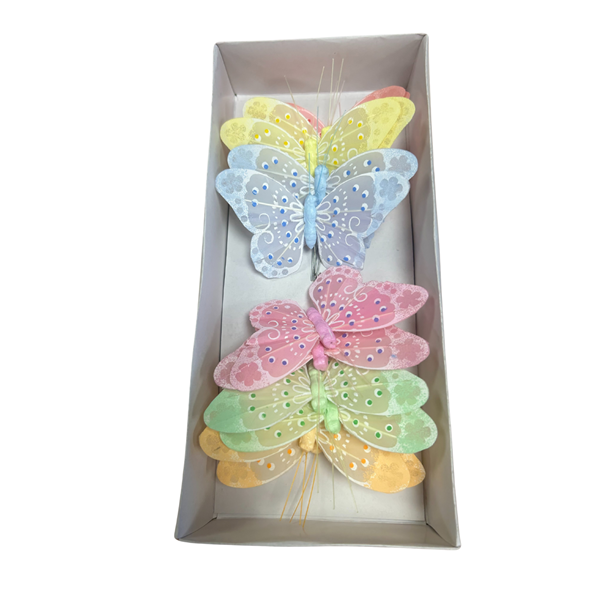 Pastel Feather 10cm Butterfly on Wire 12pk