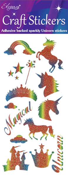 Eleganza Unicorn Rainbow Glitter Sticker Sheet