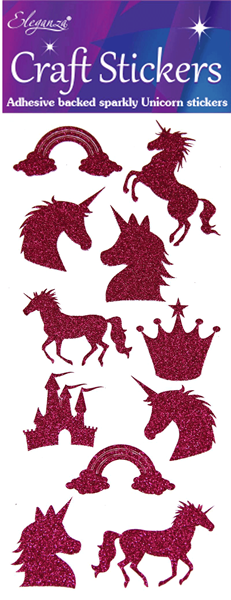 Eleganza Fuchsia Craft Glitter Unicorn Sticker Sheet