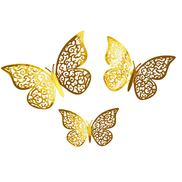 NEW Gold 3D Adhesive Butterflies 12pk