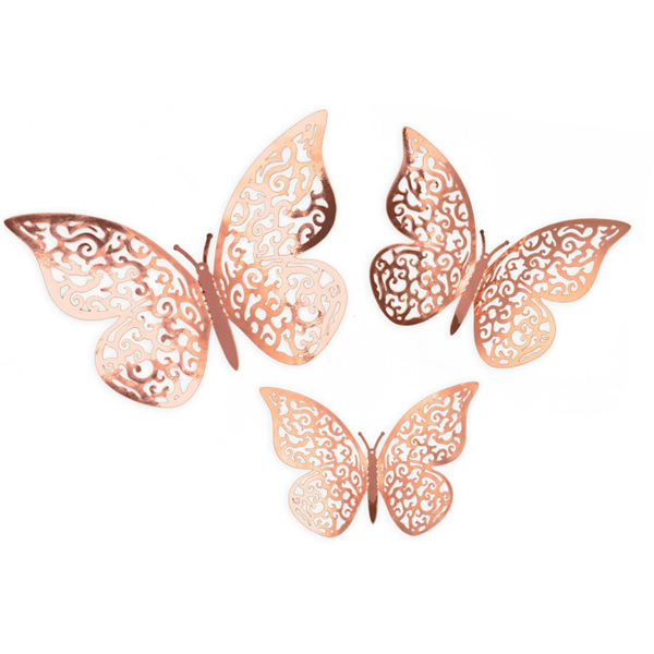 NEW Rose Gold 3D Adhesive Butterflies 12pk