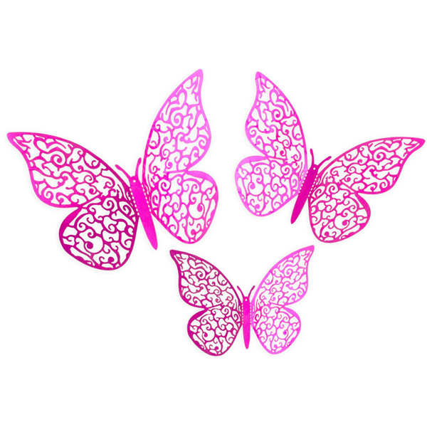 NEW Fuchsia 3D Adhesive Butterflies 12pk