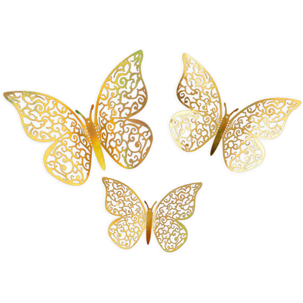NEW Gold Iridescent 3D Adhesive Butterflies 12pk