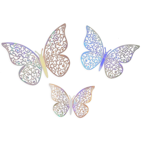 NEW Silver Iridescent 3D Adhesive Butterflies 12pk