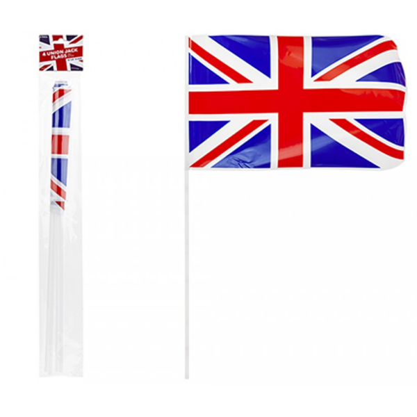 Union Jack Plastic 12" Waving Flags 4pk