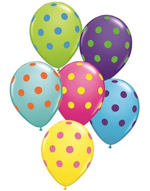 11" Colourful Asst. Big Polka Dots Latex Balloons - 50pk