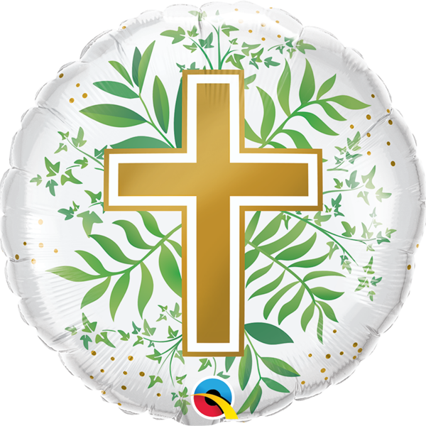 Golden Cross With Greenery 18" Foil Balloon