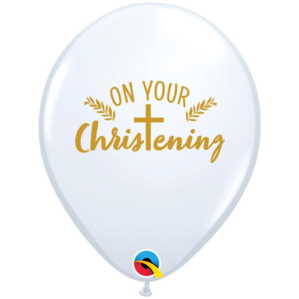 On Your Christening Cross 11" White Latex Balloons 25pk