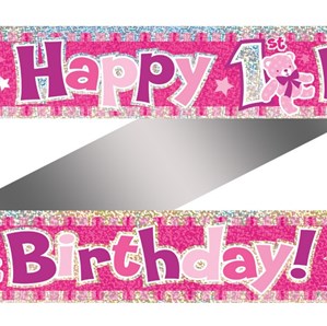 Pink 1st Birthday Teddy Foil Banner