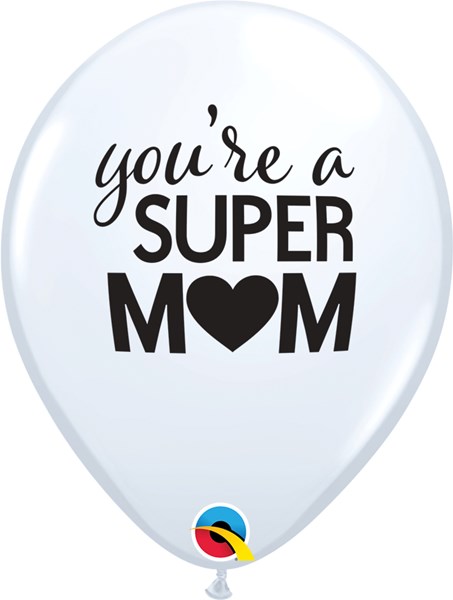 Simply Super Mum 11" White Latex Balloons 25pk