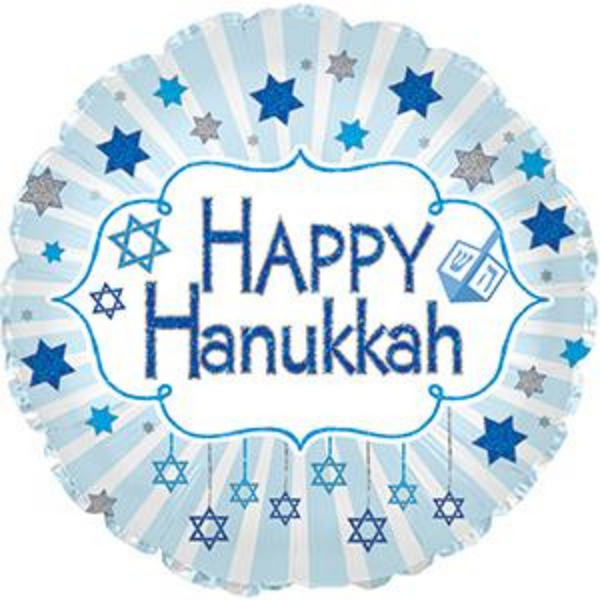 Blue Glitter Happy Hanukkah 17" Round Foil Balloon