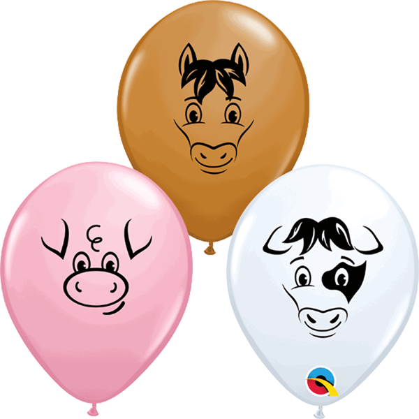 Asst. Colour 5" Farm Animals Latex Balloons 100pk