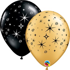 Sparkles and Swirls Black & Gold Latex Balloons 50pk