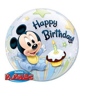 1st Birthday Baby Mickey Bubble Balloon 22"