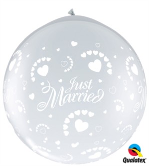 Qualatex 3ft Just Married Hearts Clear Latex Balloons 2pk (neck-up)