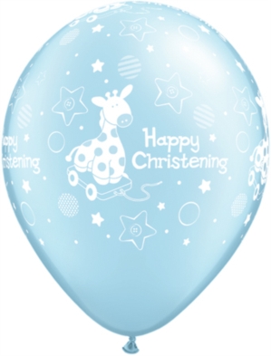 Light Blue Happy Christening Pearl Latex Balloons 25pk