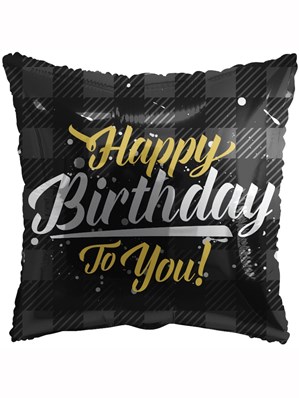 Happy Birthday Black Tartan 18" Foil Balloon