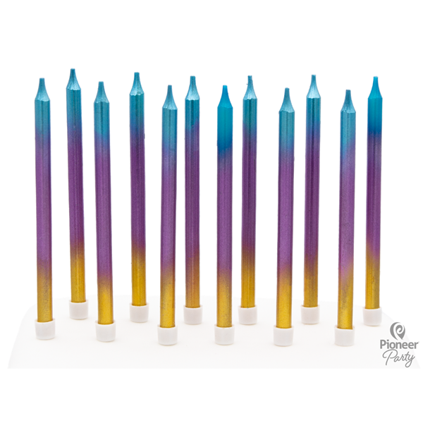 Rainbow Ombre Long Cake Candles 12pk