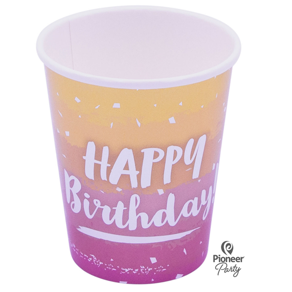 Rose Gold Ombre Birthday Paper Cups 8pk