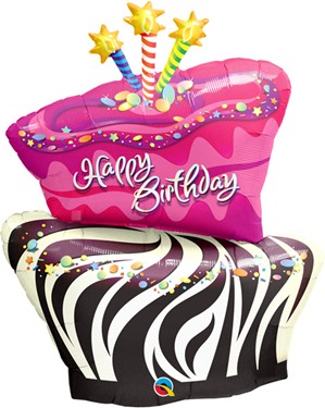 Pink Happy Birthday Cake 41" Supershape Foil Balloon