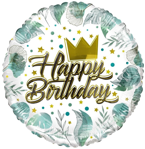 ECO Happy Birthday Crown & Leaves 18" Foil Balloon