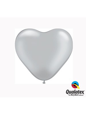 Qualatex 6" Silver Latex Heart Balloons 100pk