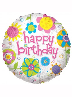 Happy Birthday Flowers 18" Foil Balloon