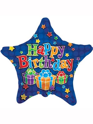 Blue Stars and Presents Happy Birthday 18" Foil Balloon