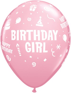 Pink Birthday Girl 11" Latex Balloons 6pk