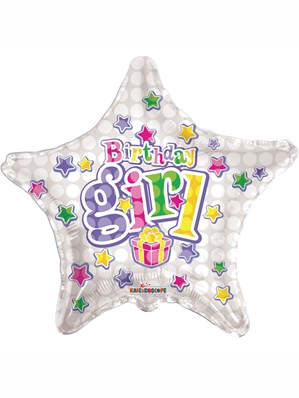 Silver Stars and Presents Birthday Girl 18" Foil Balloon