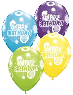 Assorted Happy Birthday Dots 11" Latex Balloons 6pk
