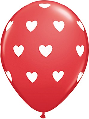 Qualatex 11" Red & White Big Hearts Latex Balloons 6pk