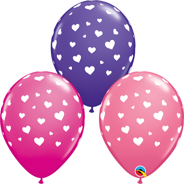 Qualatex 11" Valentine Random Hearts-A-Round Latex Balloons 25pk