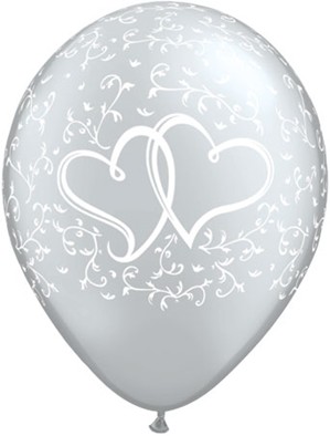 Qualatex 11" Silver Entwined Hearts Latex Balloons 25pk