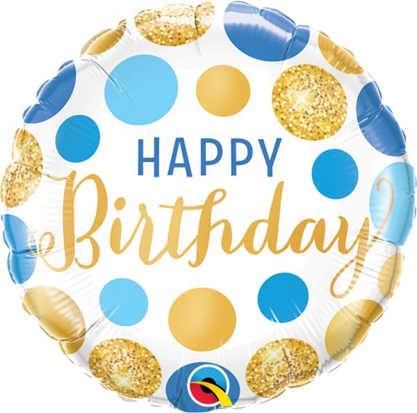 Blue & Gold Dots Birthday 18" Foil Balloon