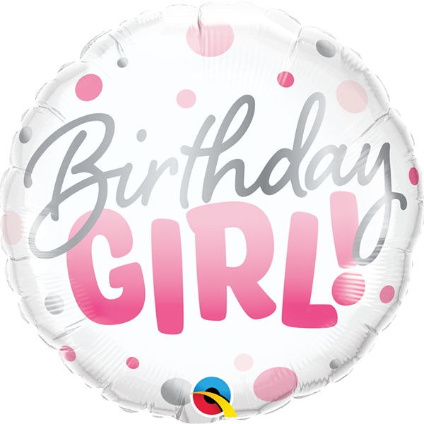 Birthday Girl 18" Pink Dots Foil Balloon