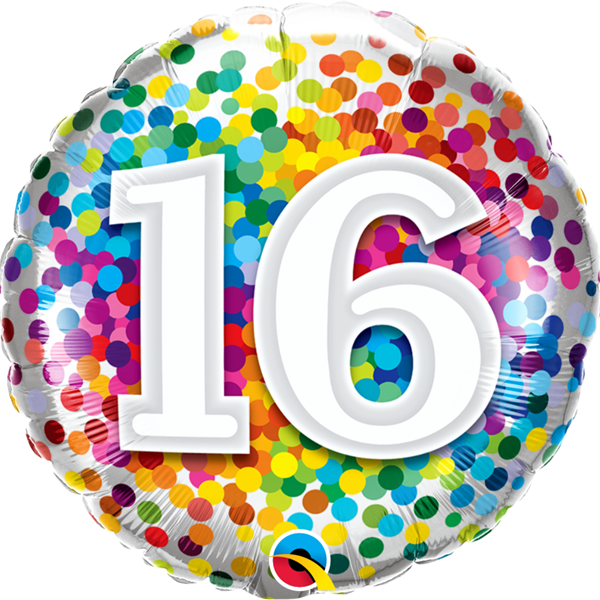 16th Birthday Rainbow Confetti 18" Foil Balloon