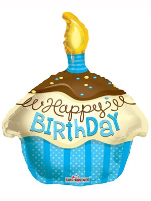 Happy Birthday Blue Cupcake Shape Foil Balloon 18"